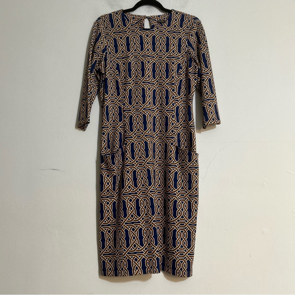 J. McLaughlin Catalyst Dress Knot Rope Print 3/4 Sleeves Knee Length Amelia